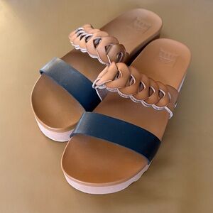 Reef Tan & Black Braided Slide Sandals